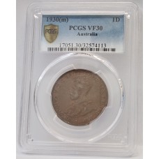 AUSTRALIA 1930 . ONE 1 PENNY . PCGS VF30